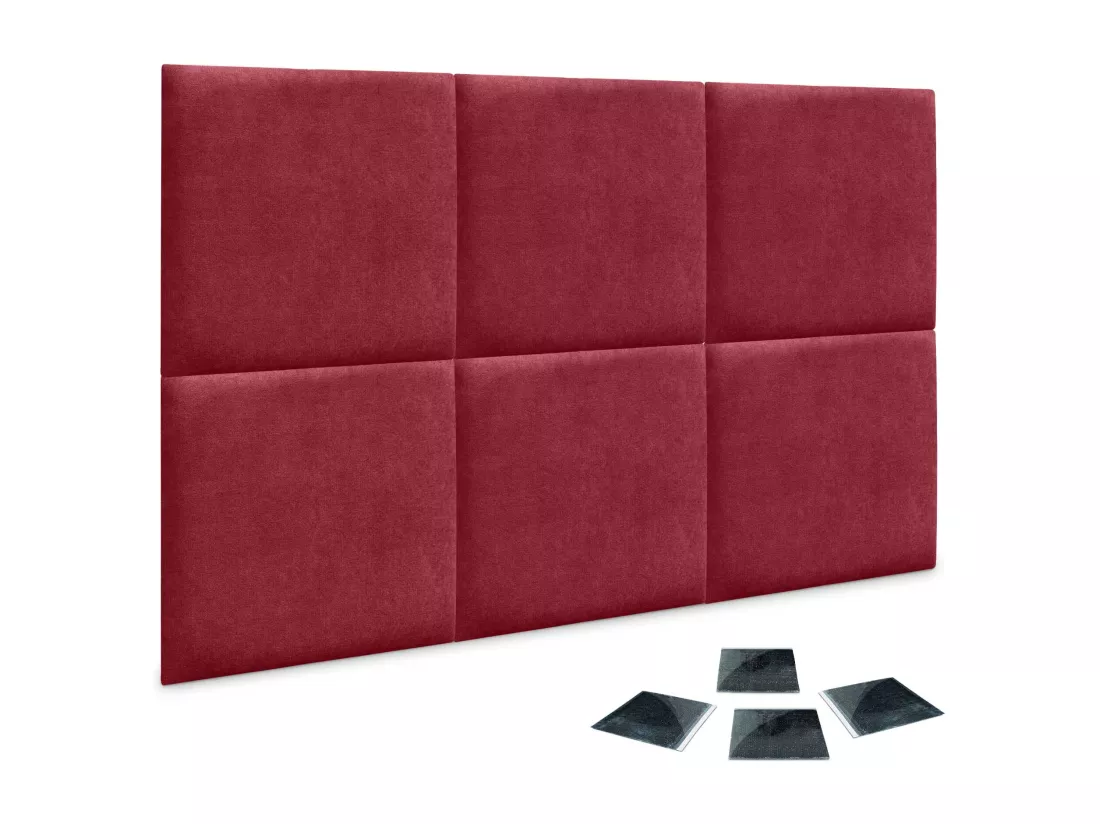 DHOME Lot de 6 Panneaux Rembourrés en Tissu Aqualine Autocollants pour Mur Acoustiques Absorbants Protection contre les Chocs (Rouge, 60x60cm, x6)
