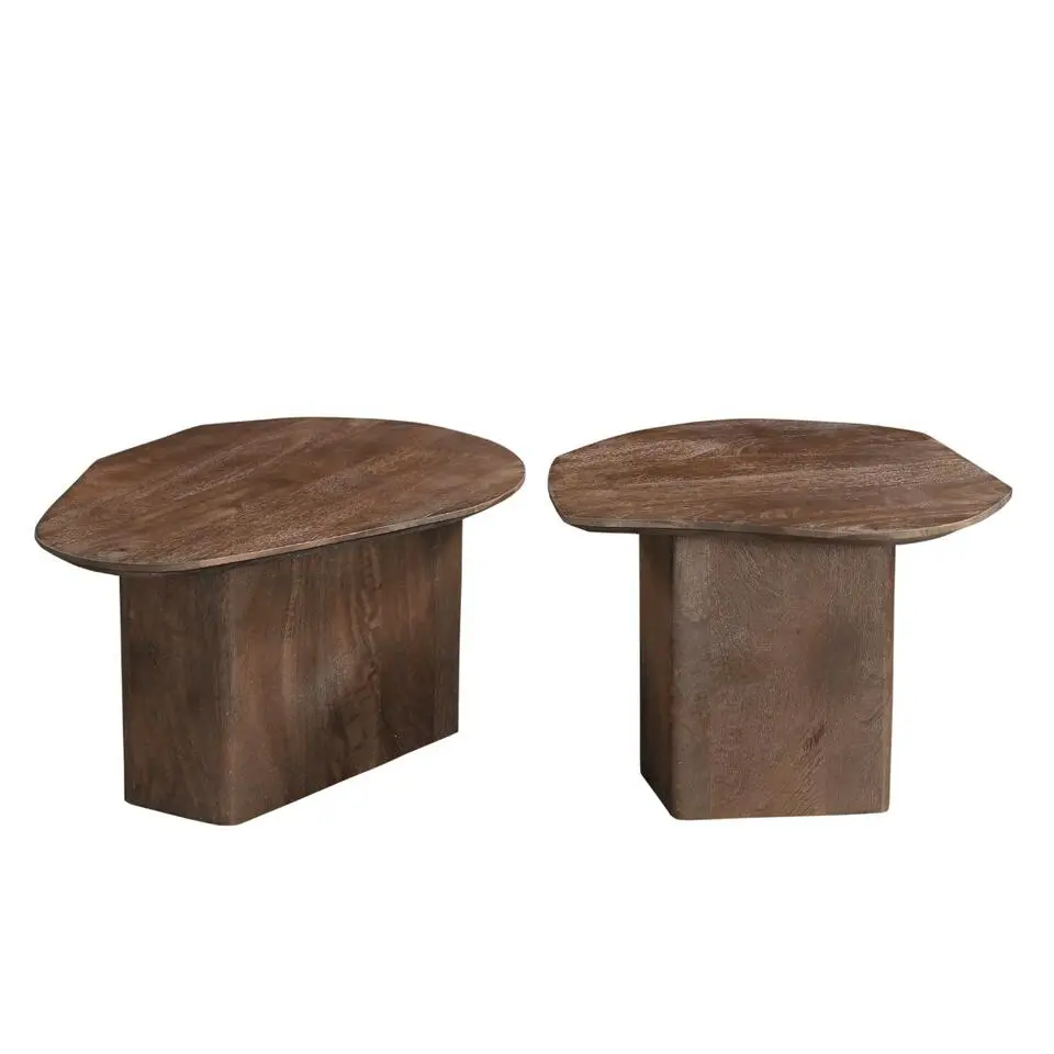 Salontafel Mangohout Bruin - Set Van 2 - 70x60x35cm - Jinte