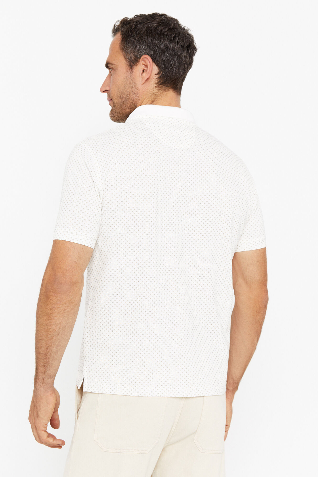 Camisa polo piqué micro estampada - Marfim