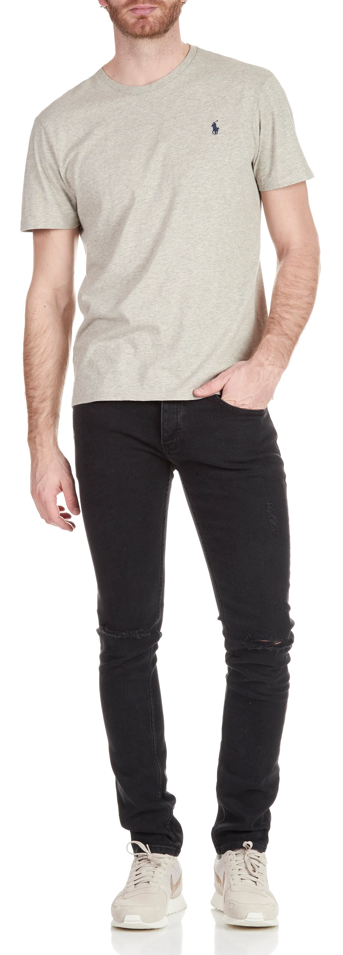 Tee-shirt col rond slim-fit en coton | Beige