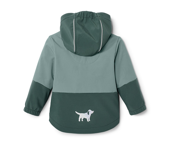 Kinder-Softshelljacke mit Farbwechsel bei Regen, grün
