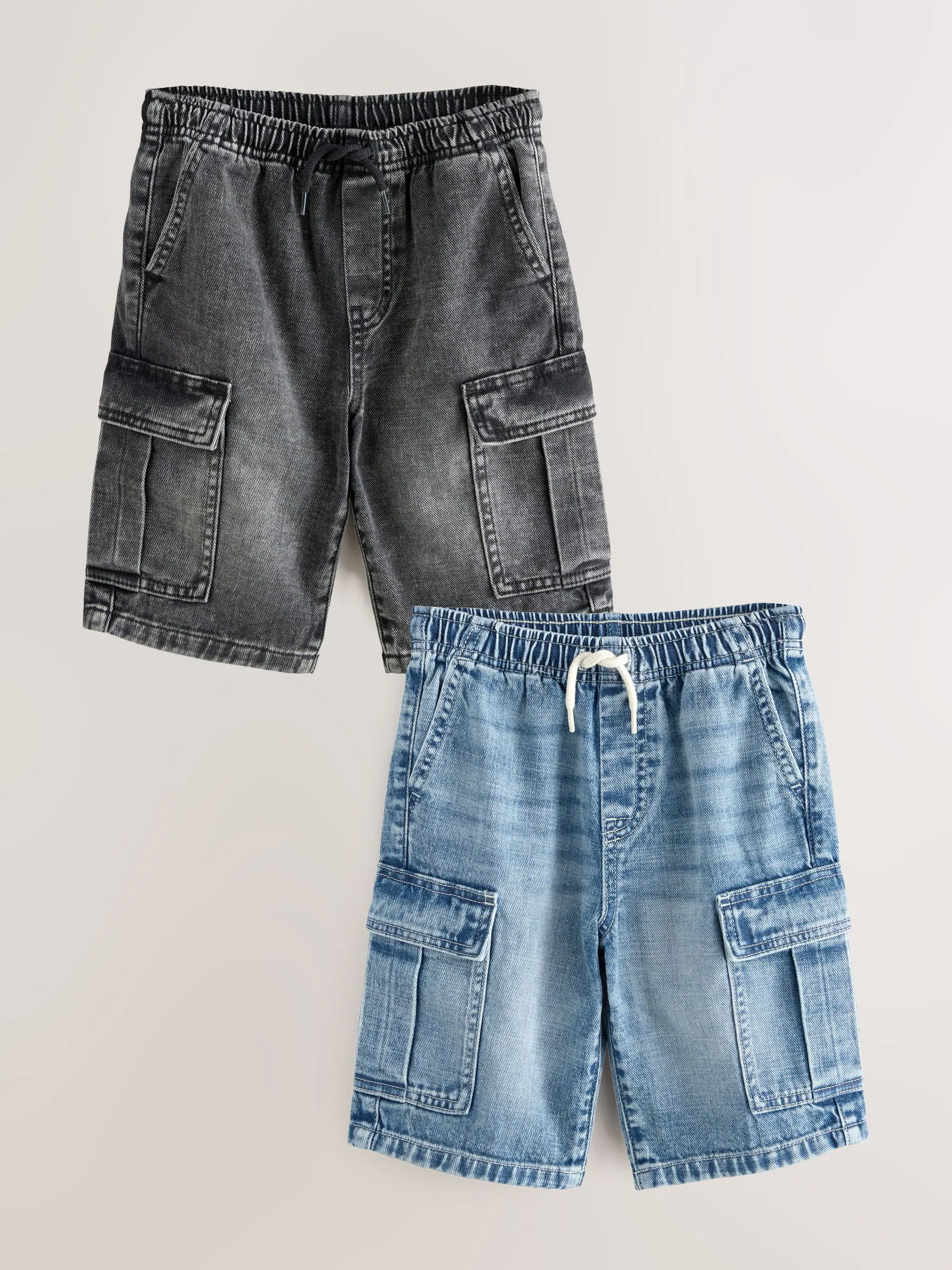 Grijs/Blauw - Verpakking van 2 cargoshorts van 100% katoenen denim (3-16jr)