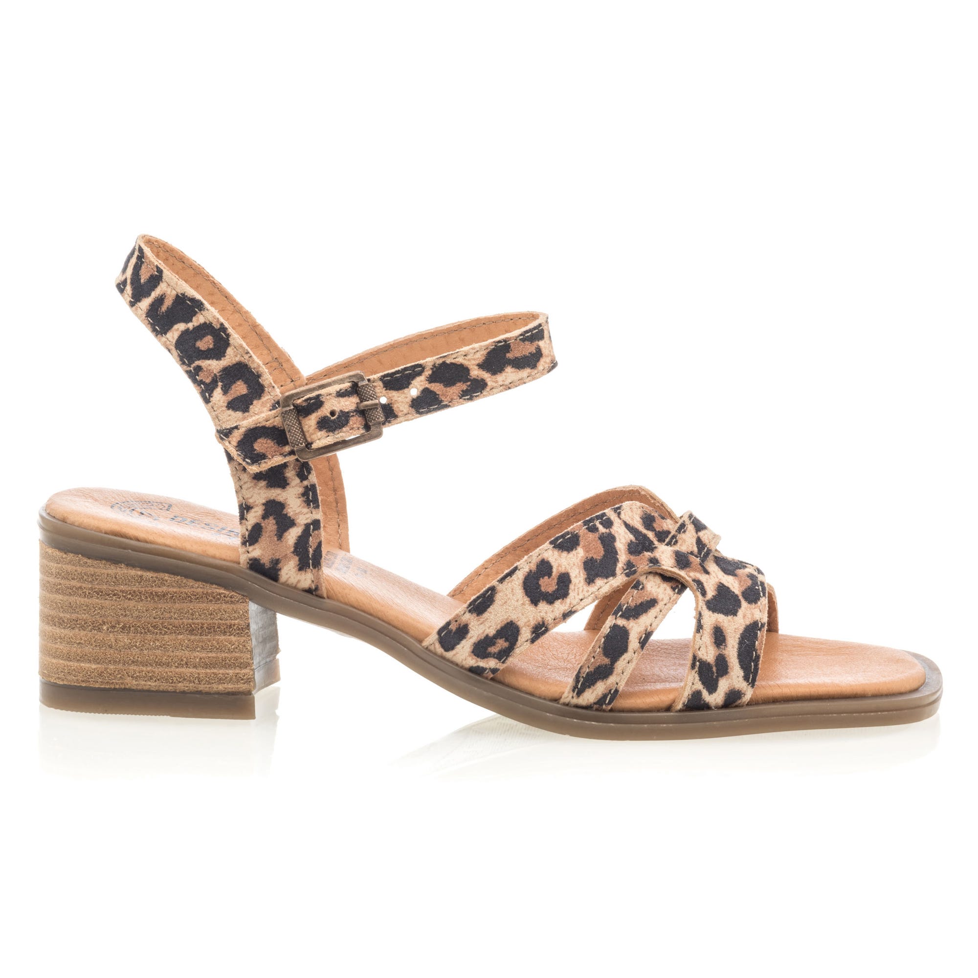 Nu-pieds à talon Femme en cuir cognac