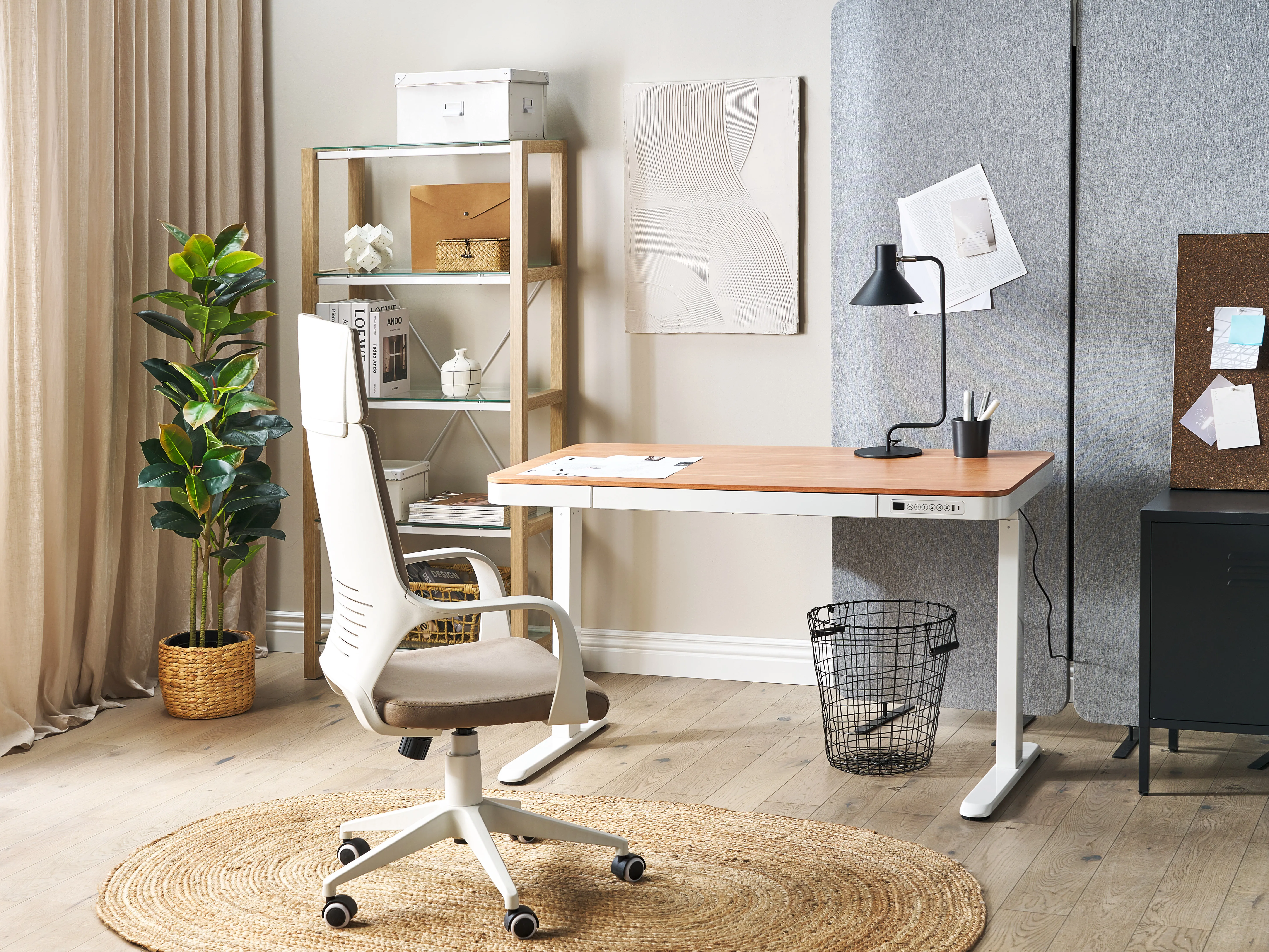 Elektrisch verstelbaar sta-bureau KENLY Bruin/wit 120 cm 60 cm met USB-poort