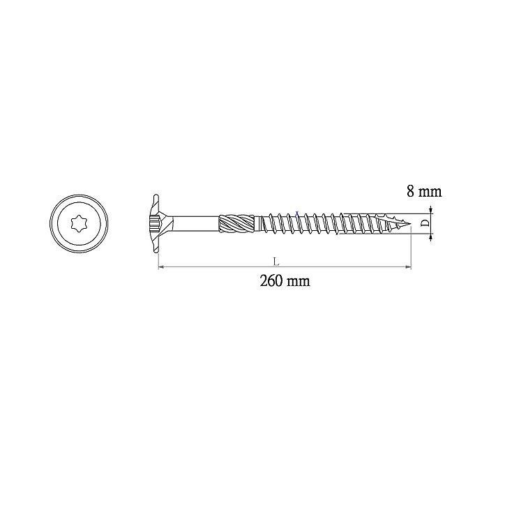 Vis pour charpente en bois zinguée jaune 8x260 mm - 1 pièce