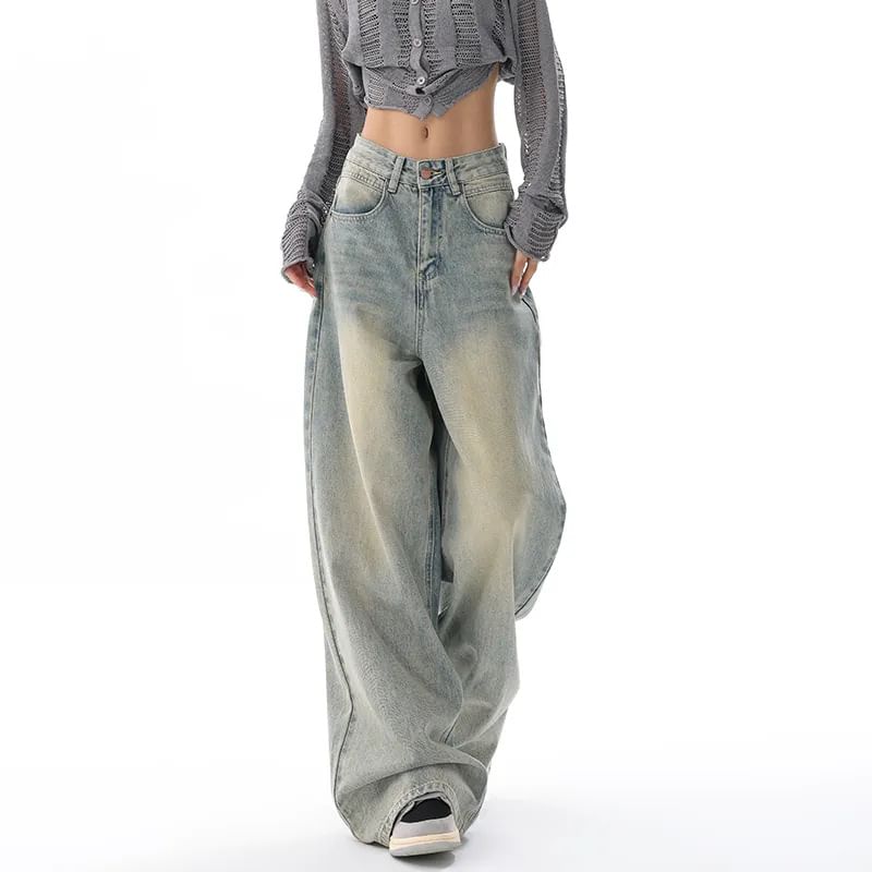 Jerolenea - Mid Rise Washed Wide Leg Jeans