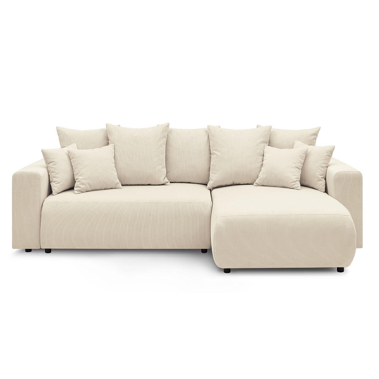 Bobochic Canapé d'angle convertible reversible velours côtelé Envy beige - 282x153x95 cm