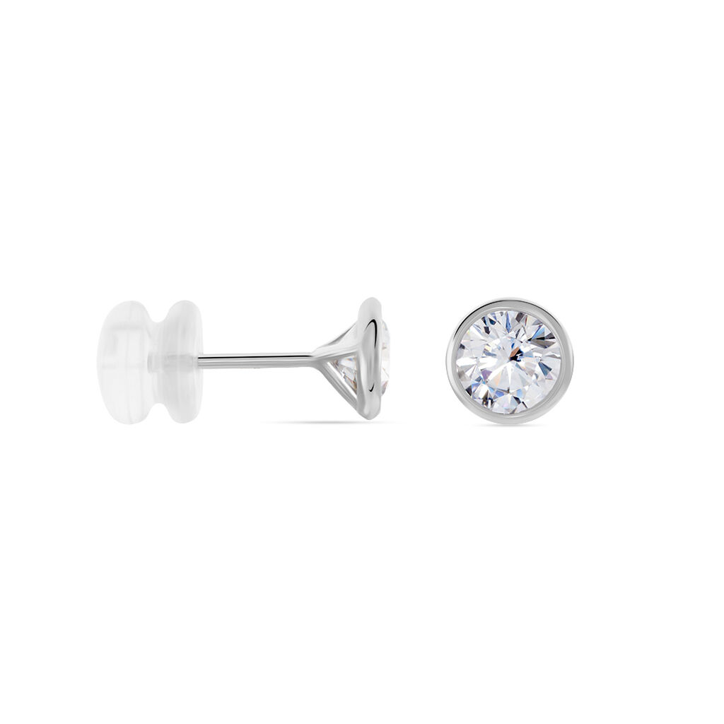 Boucles D'oreilles Puces Daria Serti Clos Or Blanc Oxyde De Zirconium