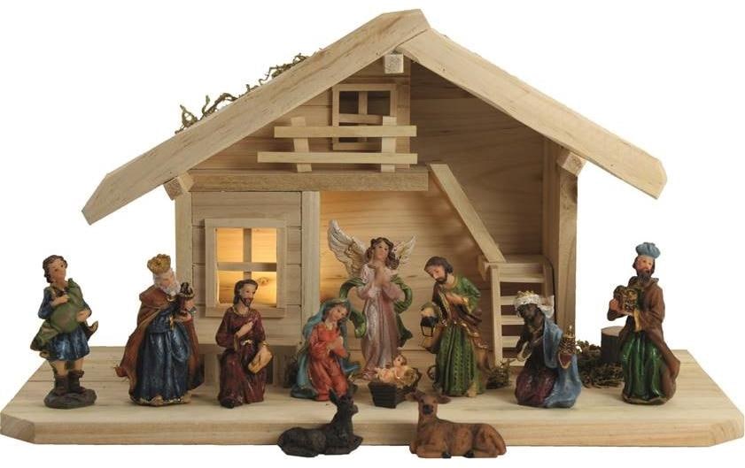 Botanic-Haus Krippe »Stall mit Figuren 8 cm« Holzart: Fichte (China)
