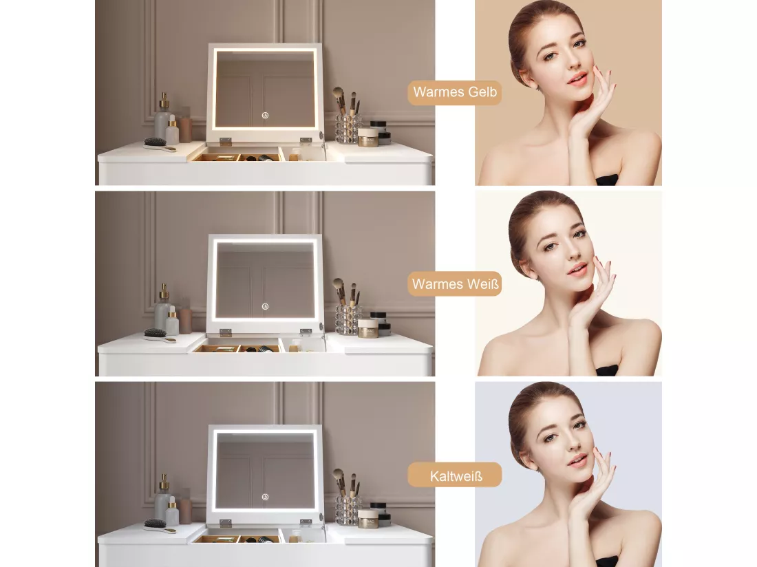 Coiffeuse, coiffeuse, coiffeuse avec miroir, coiffeuse avec lampe, coiffeuse en un, laquée, blanche