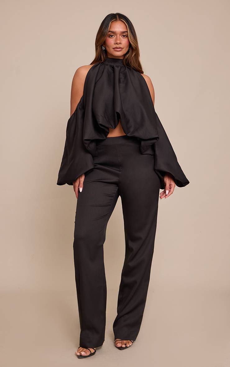 Noir Haut Shape Col Halter À Épaules Dénudées Et Manches Bouffantes
