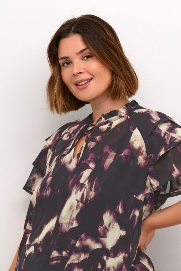 Kaffe Curve KCnour Flounce Blouse Purple blurry graphics