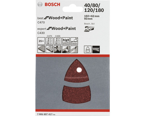 Schuurbladenset voor Bosch C470 en C430 multischuurmachines, 102 x 62, 93 mm, 40 - 180, verpakking van 25 stuks