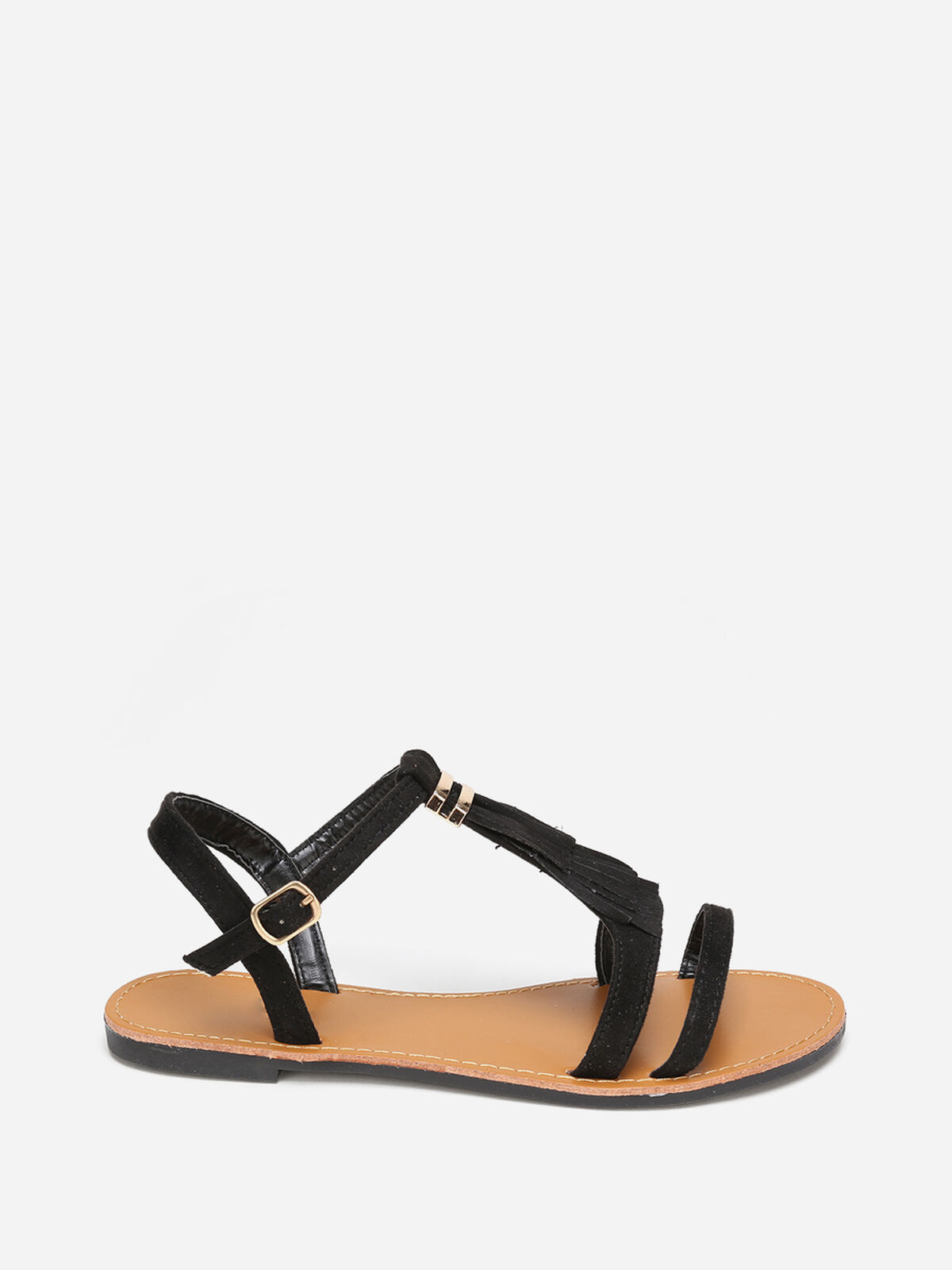 Sandales en suédine avec franges- Noir