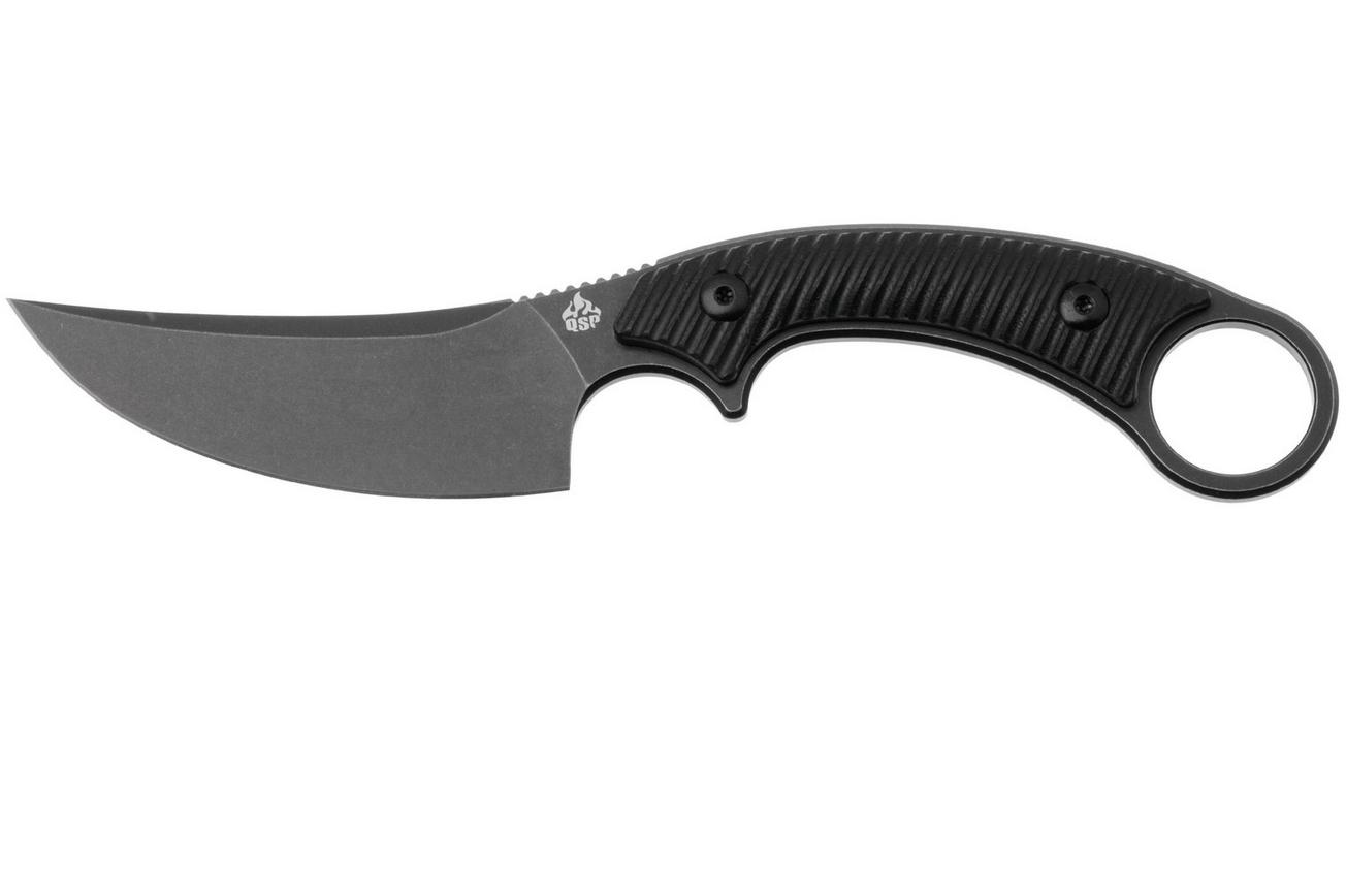 QSP Knife Viper QS166-A2 Blackwashed 10Cr15MoV, Black G10, vaststaand mes