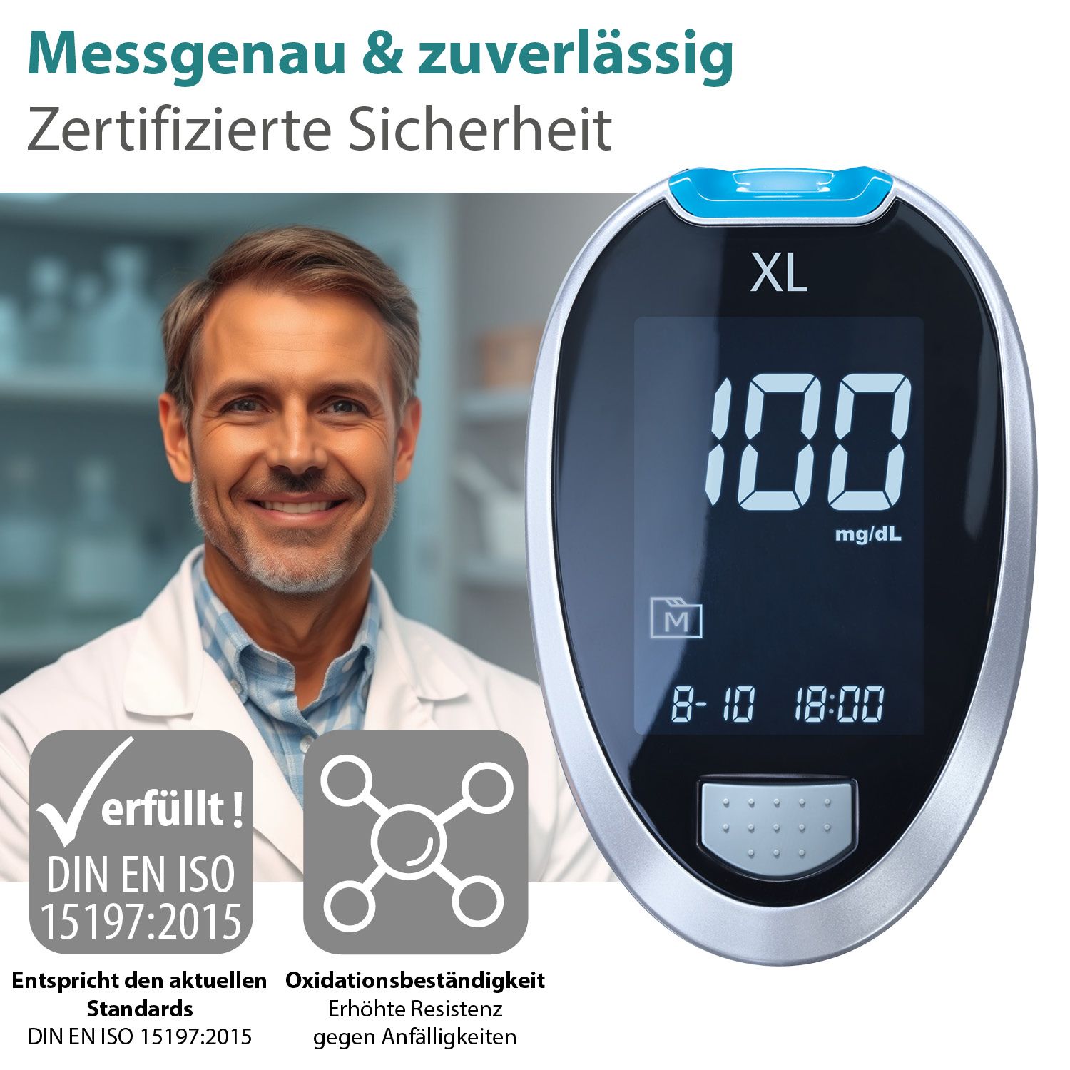 GlucoCheck XL Teststreifen [100 Stück] zur Blutzuckerkontrolle bei Diabetes