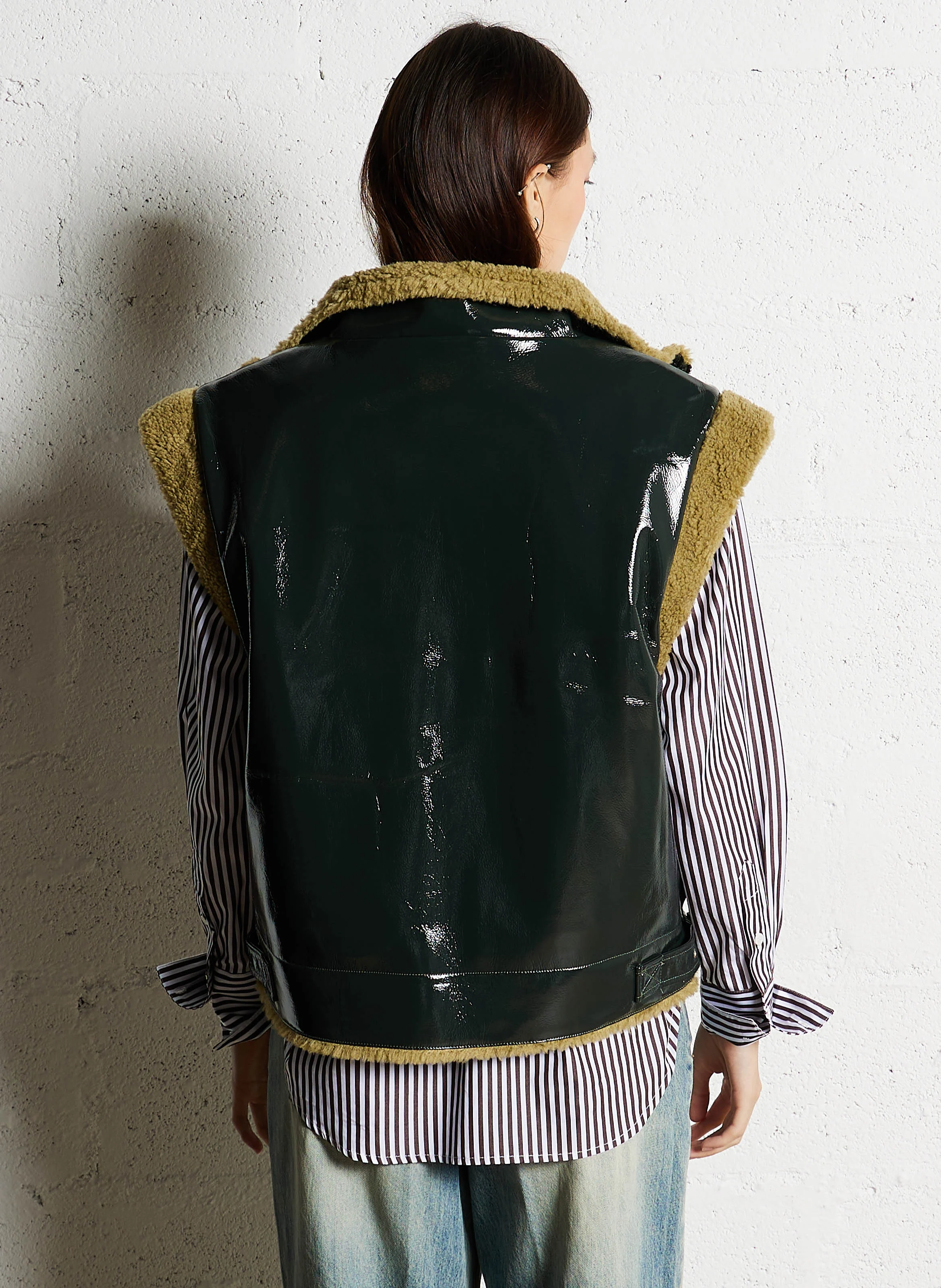 HODDA - Veste court sans effet cuir glacé et fourrure | Vert