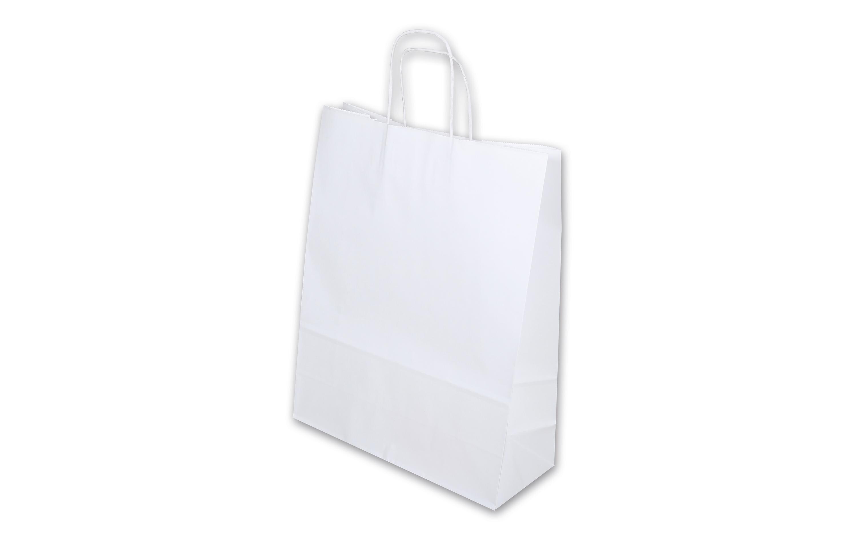 Geschenktasche 32 x 13 x 41, 50 Stück, WeissPapiertasche mit gedrehter Kordel
