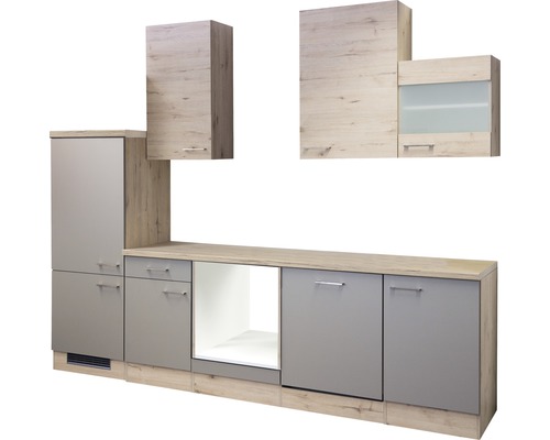 Flex Well keukenblok zonder apparatuur Riva 280 cm kwartsiet cubanit san remo licht mat eiken gedemonteerd omkeerbaar uitvoering 00010784