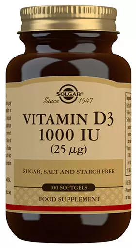 Solgar D3-vitamin 1000 IU (25 µg) - 100 kaps.