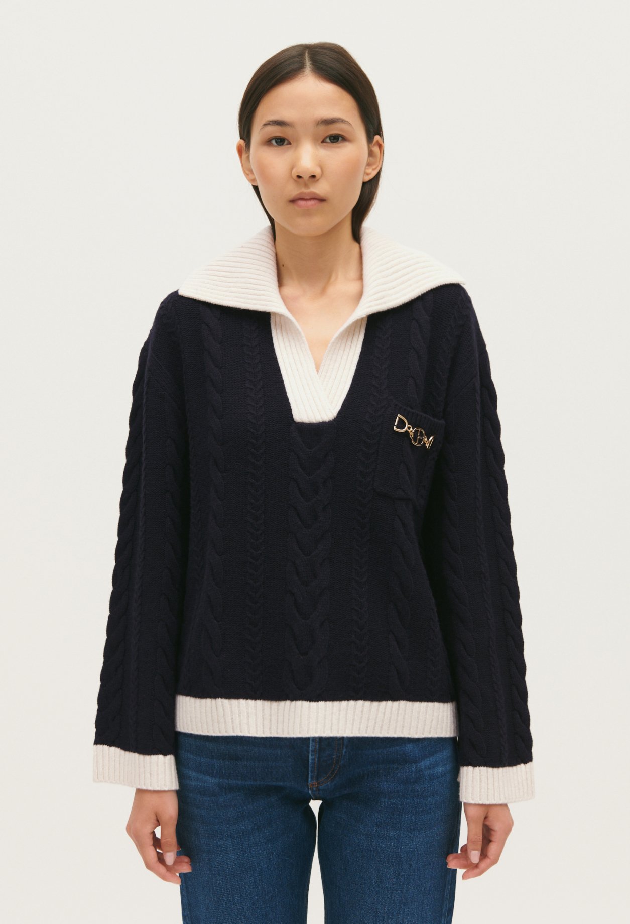 Pull torsade bleu marine