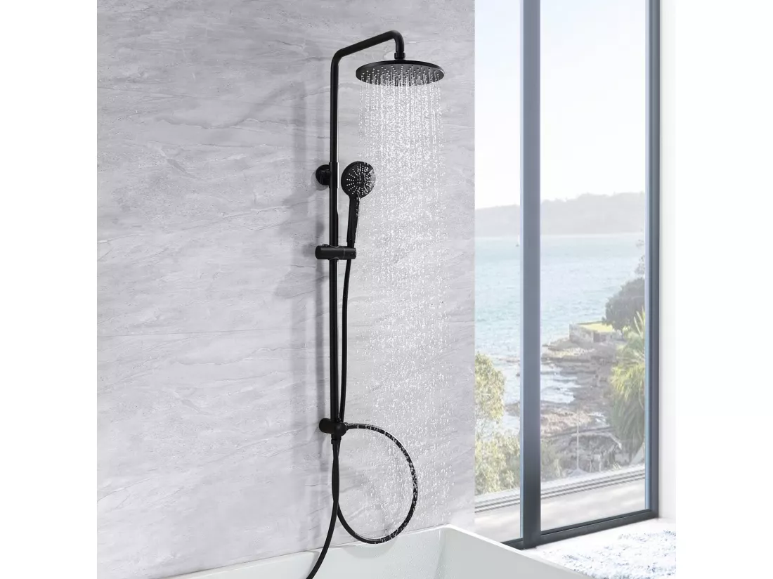 Colonne de douche sans mitigeur, Cecipa max L Pomme 220mm+Douchette 2 jets, Noir,EU Modèle