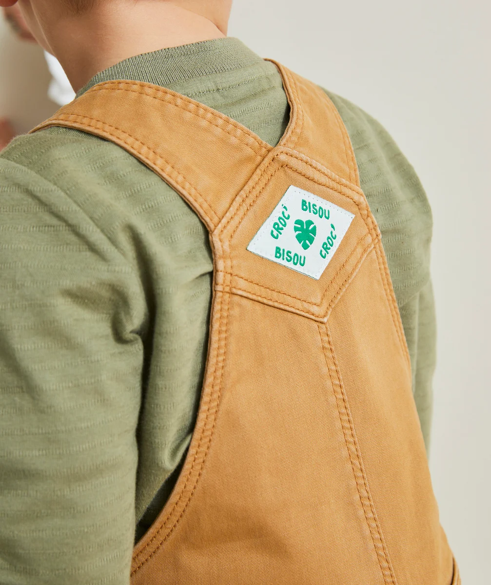 SALOPETTE BÉBÉ GARÇON MARRON À BRETELLES AVEC POCHE ET PATCH