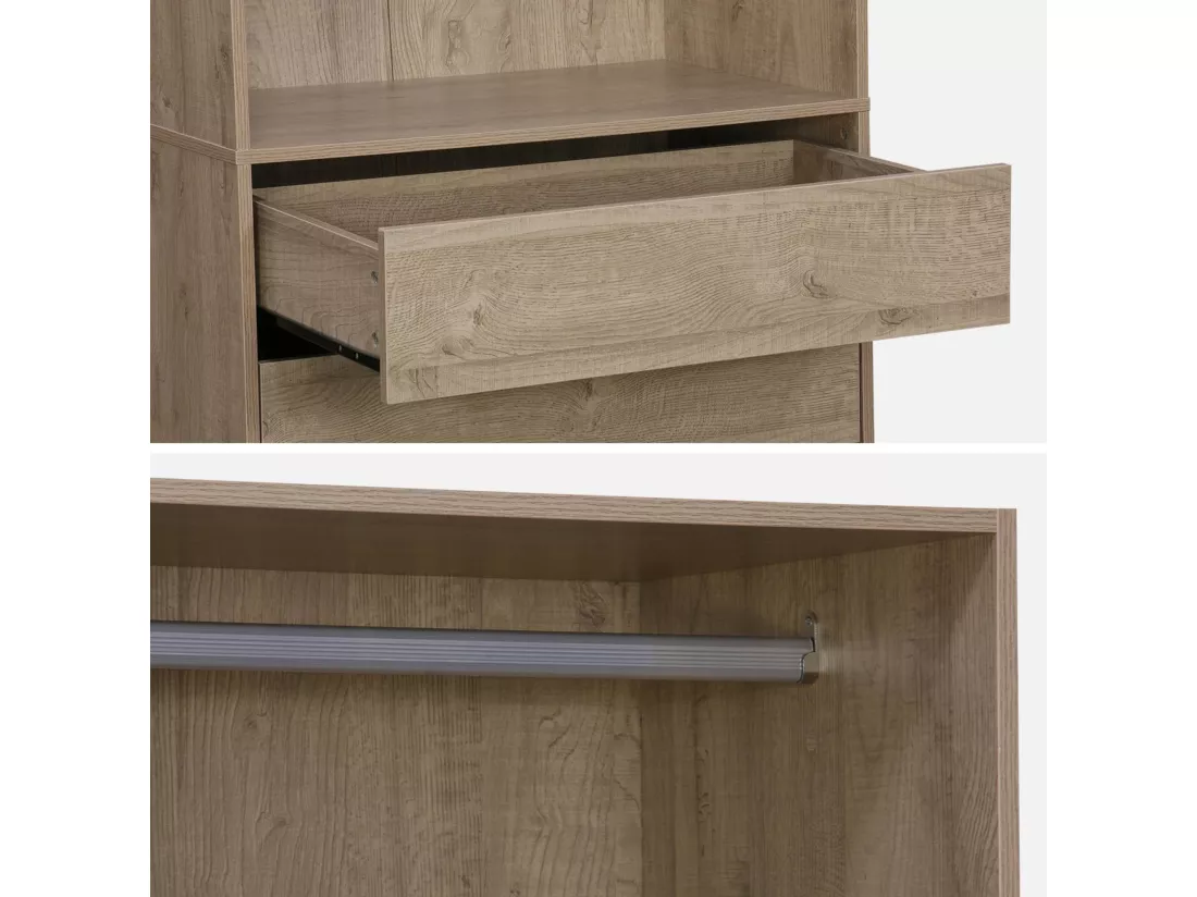 Module dressing avec 4 tiroirs et 1 penderie naturel. panneaux stratifiés