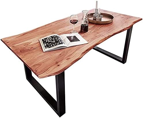 SAM Baumkantentisch 160x85 cm Quarto, Akazienholz massiv + naturfarben, Esstisch mit schwarzem U-Gestell, Esszimmertisch/Holztisch Industrial-Design, Tischplatte 26 mm