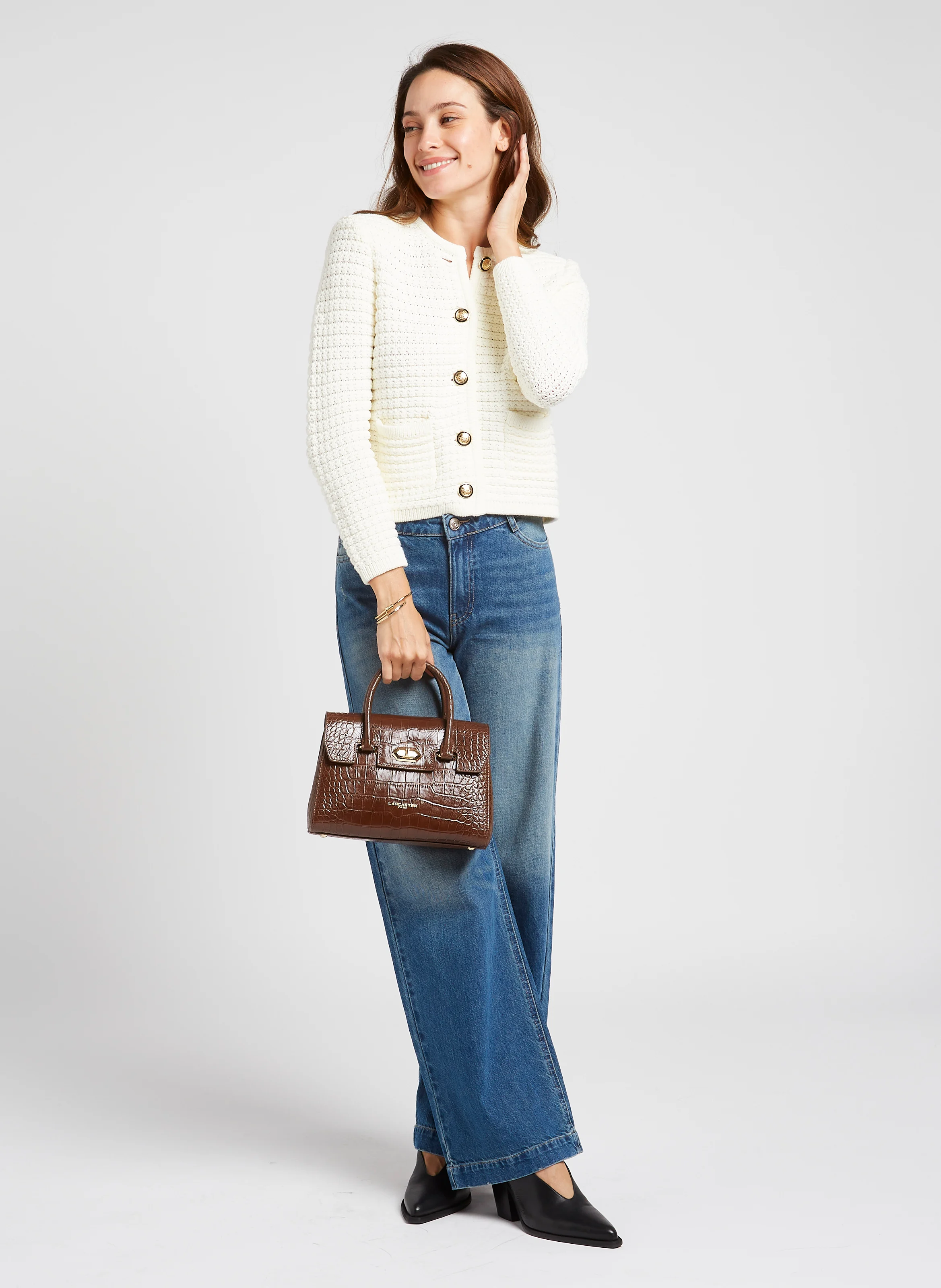 EXO - Sac cabas en cuir embossé croco | Marron
