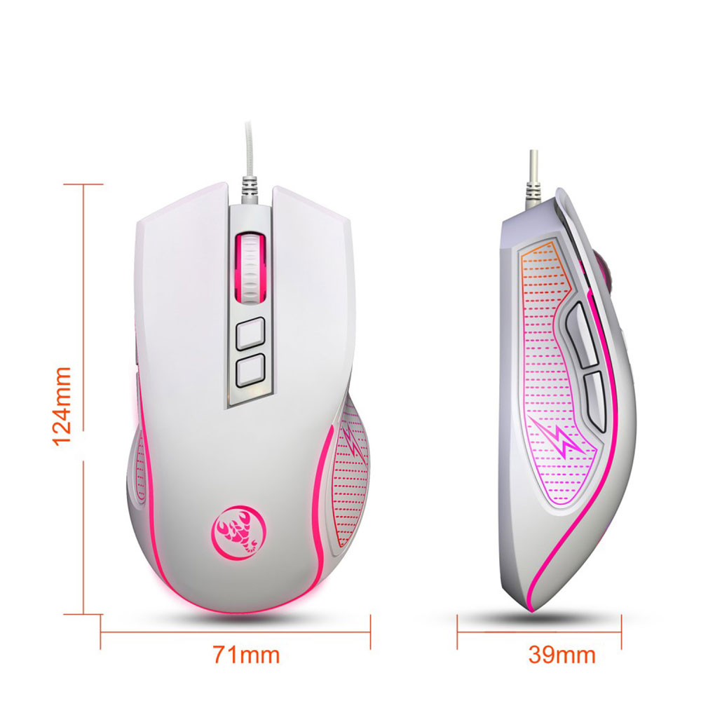 Optische kabelgebundene USB Gaming Maus 3600 DPI mit RGB Beleuchtung und 7 Tasten - Weiss