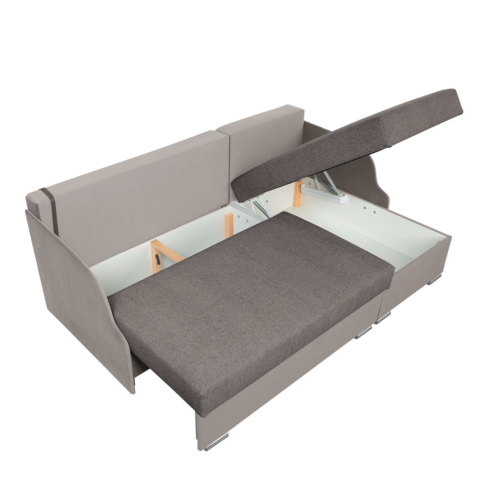 Ecksofa - braun-taupe - mit Liegefunktion - 2 Bettkästen