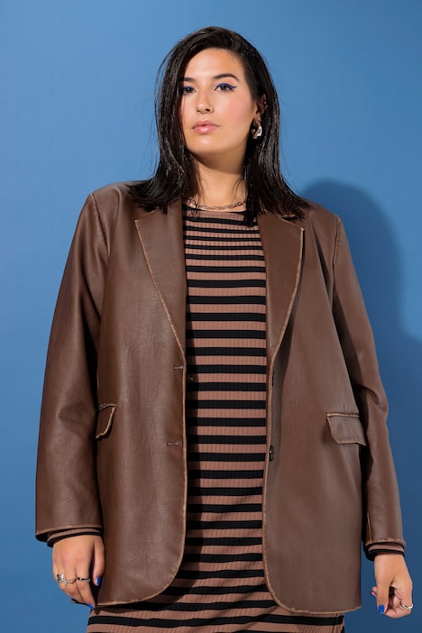 Blazer, Oversize-Shape, Lederoptik, Used-Look