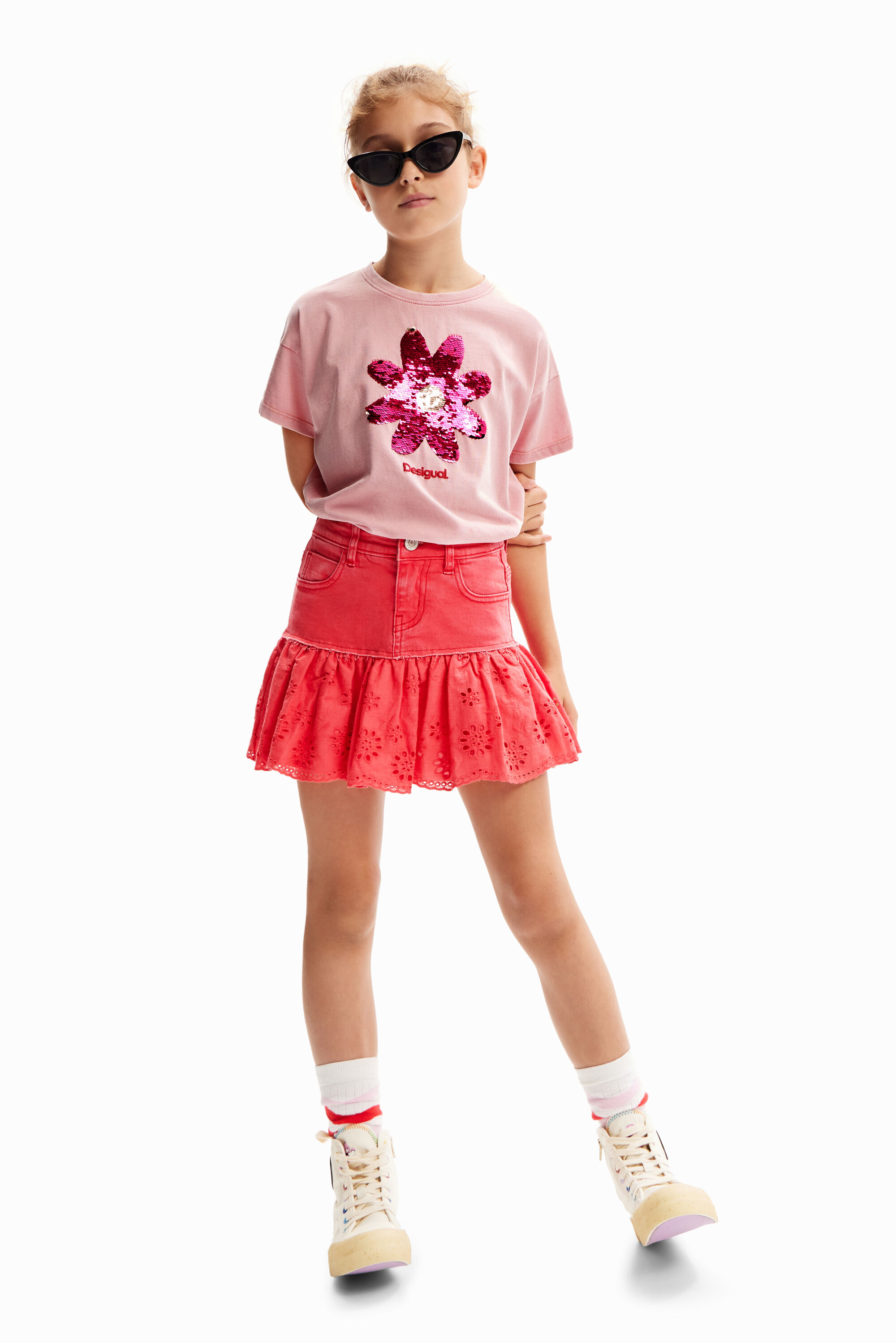 T-shirt fleur paillettes