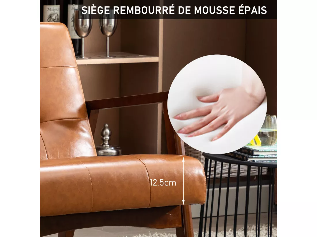 Fauteuil en bois au design scandinave et cuir Caramel-L 67 x L 76 x H 76 cm