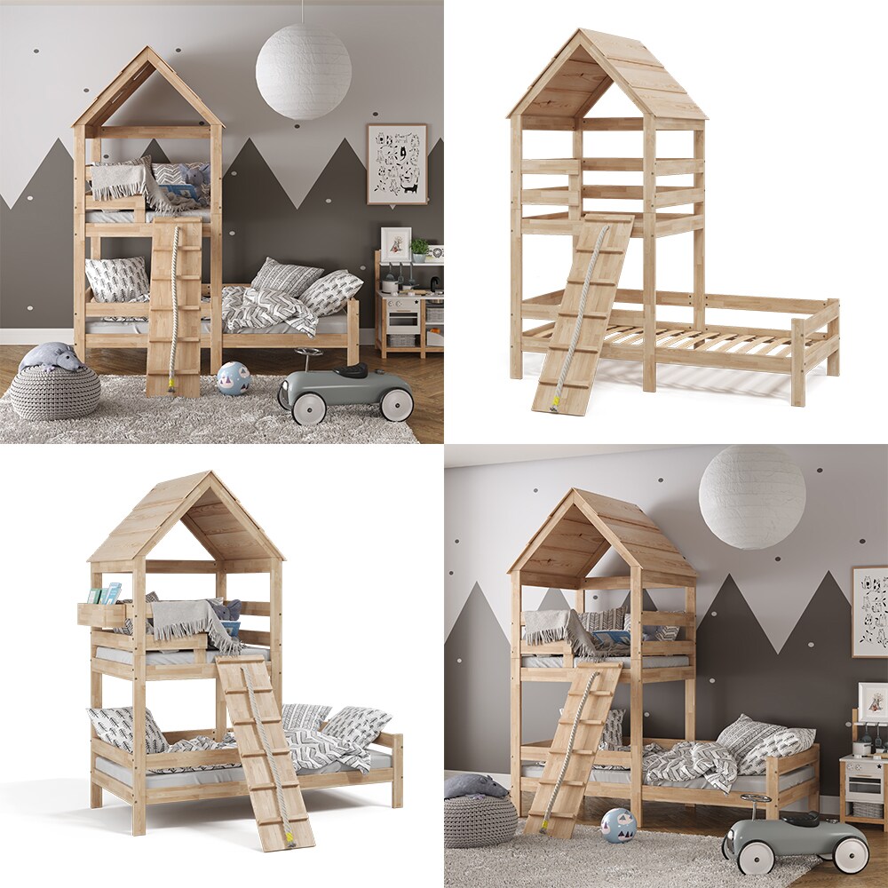VitaliSpa Kinderbett Teddy 90x200cm Spielturm Bett Spielbett Jugendbett Hausbett Natur