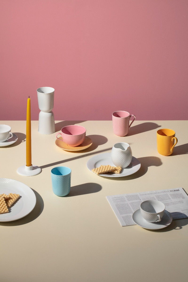 Lyngby Porcelæn  Rhombe Color tekop m. underkop, rosa/sand - 39 cl.