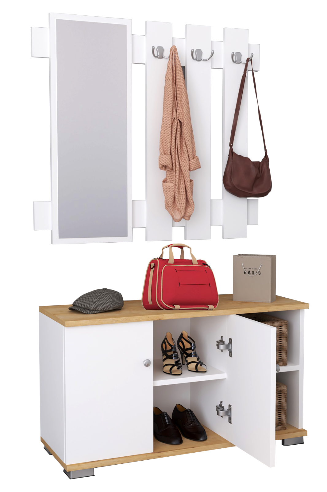 Garderoben-Set GADOS XL - weiß - Honig Eiche - 90 cm