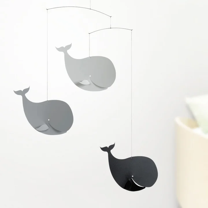 Flensted Mobiles - Happy Whales Mobile, schwarz / grau