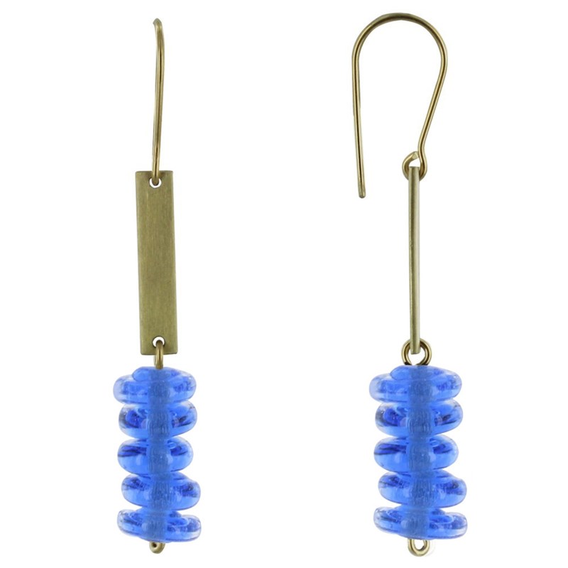 Boucles d'Oreilles Laiton Barrette et Petits Disques de Verre - Classics