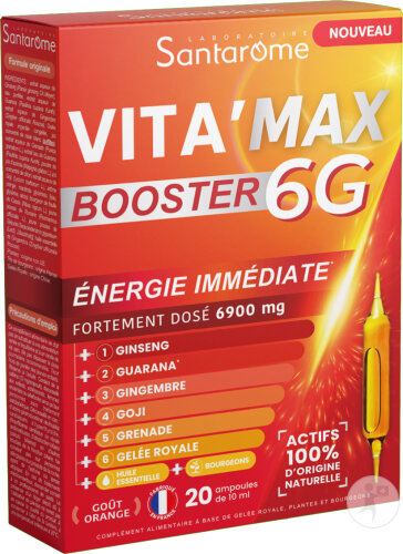 Santarôme Vita'Max Booster 6g Anti-Fatigue Fortement Dosé 20 Ampoules