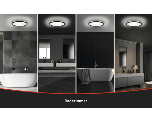LED plafondlamp IP44 19W 2400 lm 4000 K HxØ 3,5x29 cm Slank zwart/wit + Backlight Effect