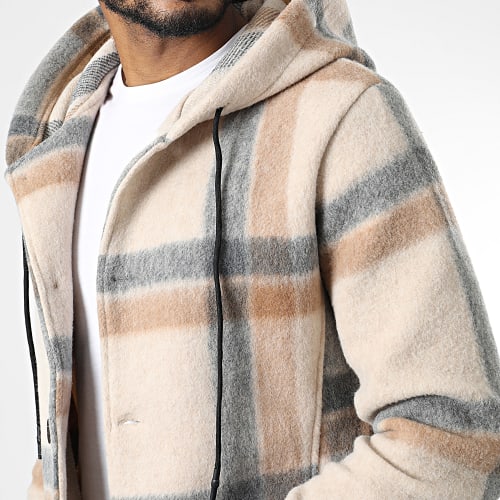 Manteau Capuche A Carreaux UY902 Beige