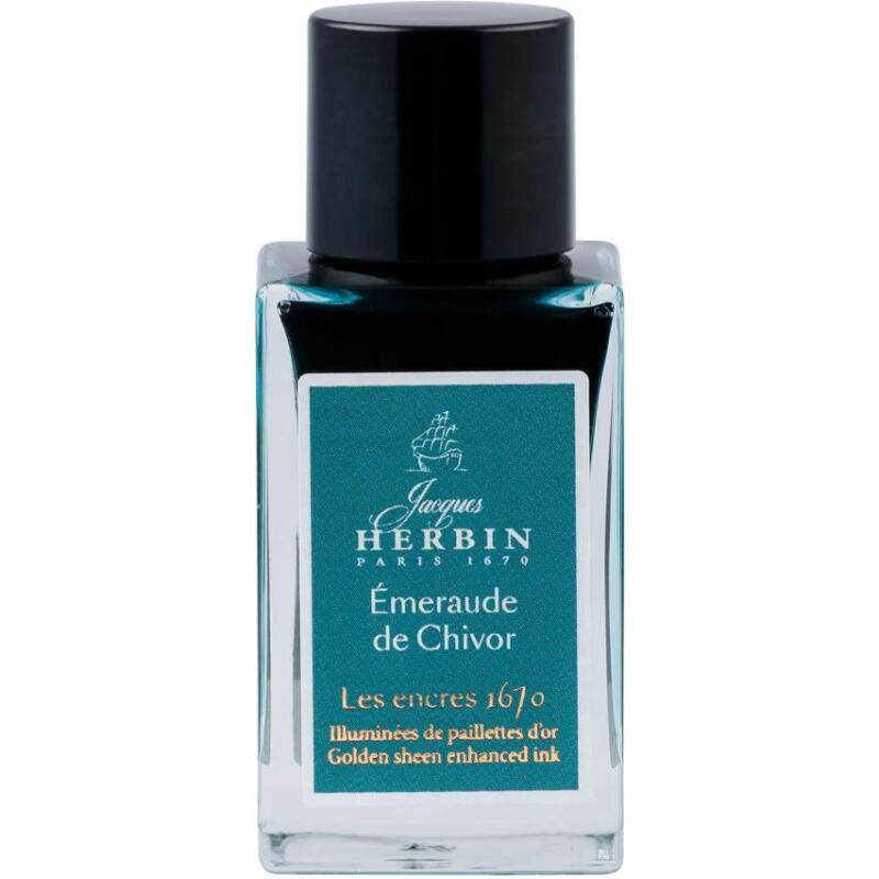 Encre 1670 à paillettes dorées 15ml - Vert emeraude