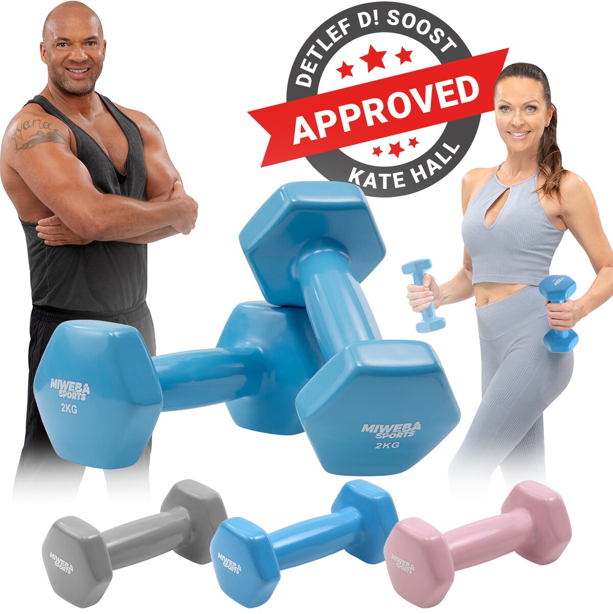 Miweba Sports Vinyl-Hanteln NKH110, Gymnastikhanteln im 2er-Set, 1-3 kg, rutschfest, bodenschonend (Türkis, 2,0 kg)