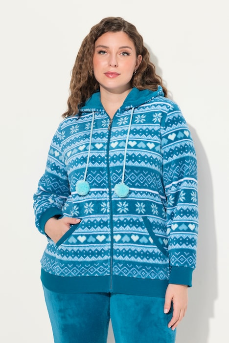 Homewear-Jacke, Plüsch, Norweger, Kapuze, recycelt