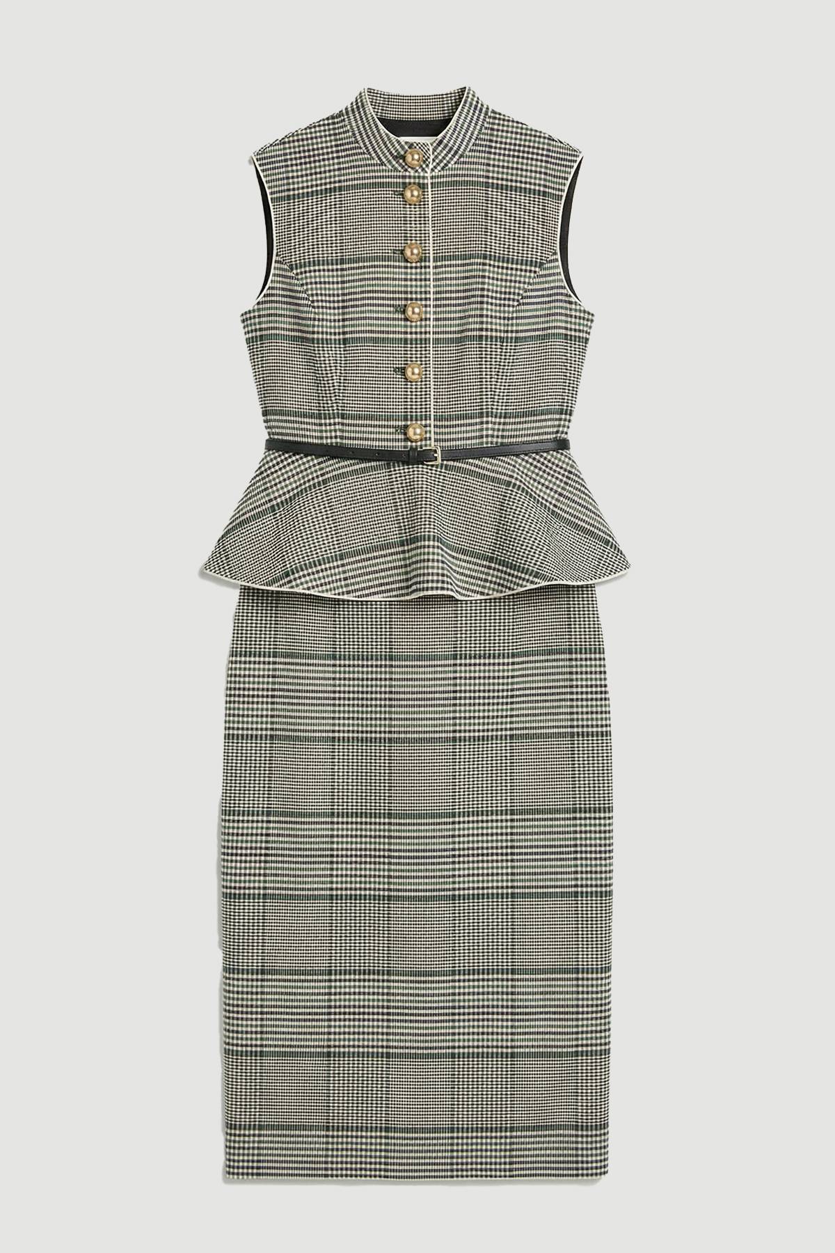 KarenMillen Robe Midi Ajustée À Carreaux Avec Basque Et Ceinture Petite