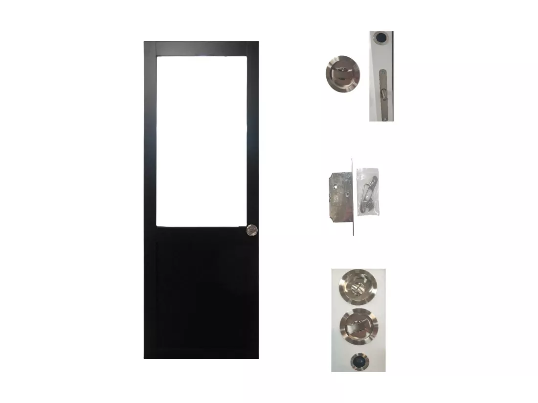 Porte Coulissant Atelier Noir H204 X L73 Sans Meneau + Systeme De Galandage Et Kit Finition Inclus Gd Menuiseries
