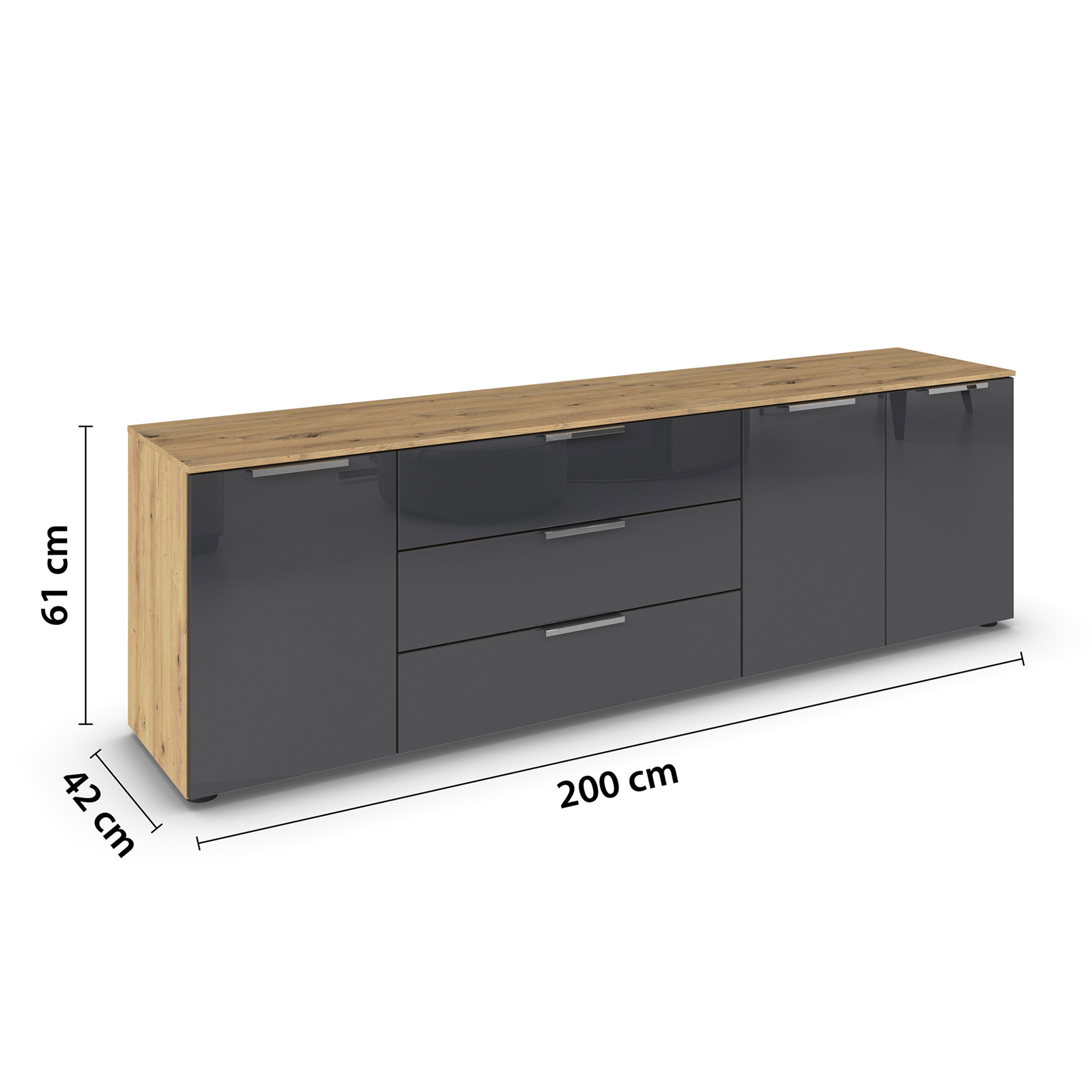 Lowboard - Artisan Eiche-Glas basalt - 199 cm