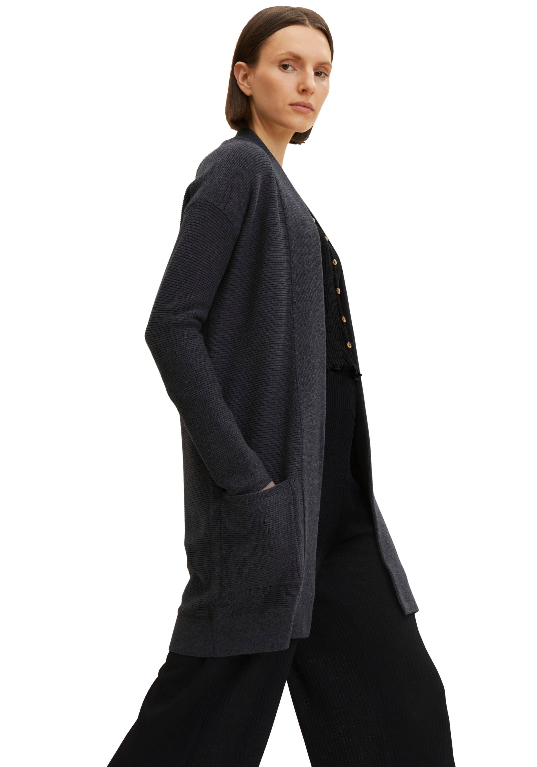 TOM TAILOR Longstrickjacke aus Rippstrick mit aufgesetzten Taschen